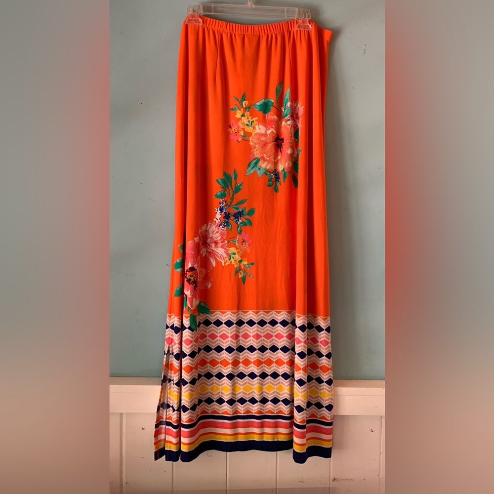 NWT Cato orange floral maxi skirt size 14/16 Tall